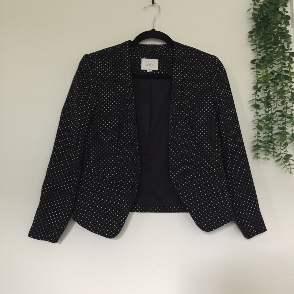 LOFT Black with White Polka Dot Open Front Blazer